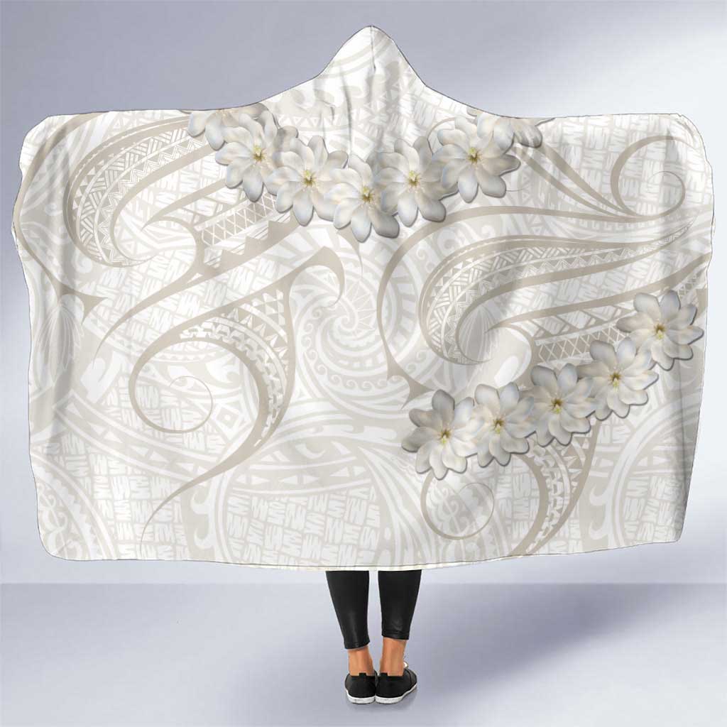Tokelau Gardenia Thunbergia Hooded Blanket Polynesian Art Vibe LT9 One Size White - Polynesian Pride
