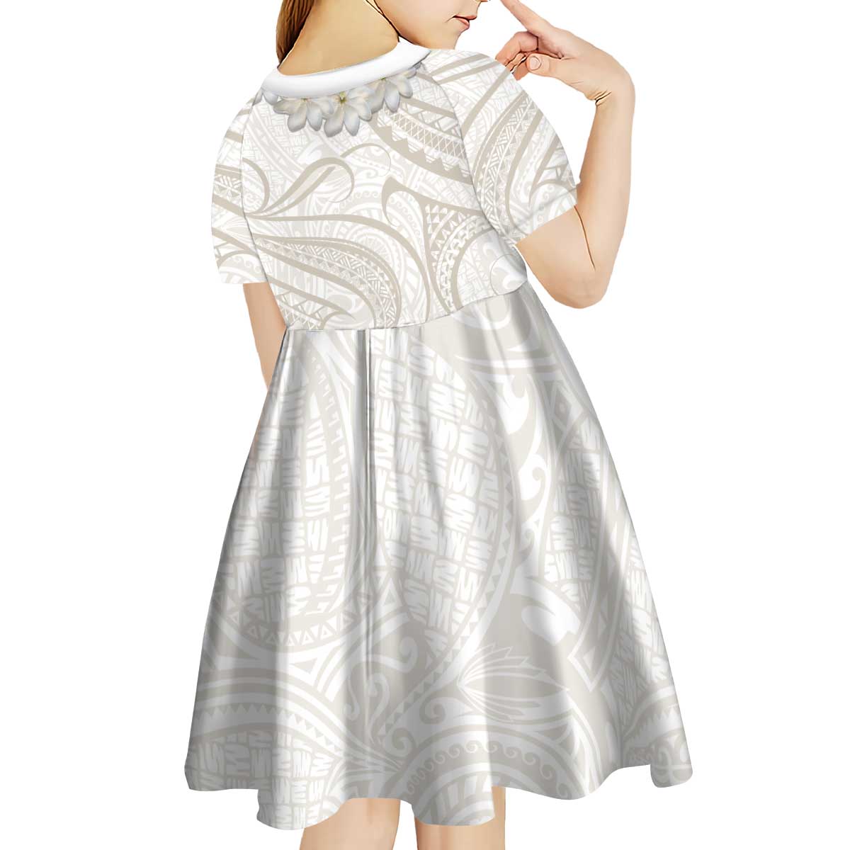 Tokelau Gardenia Thunbergia Kid Short Sleeve Dress Black Polynesian Art Vibe