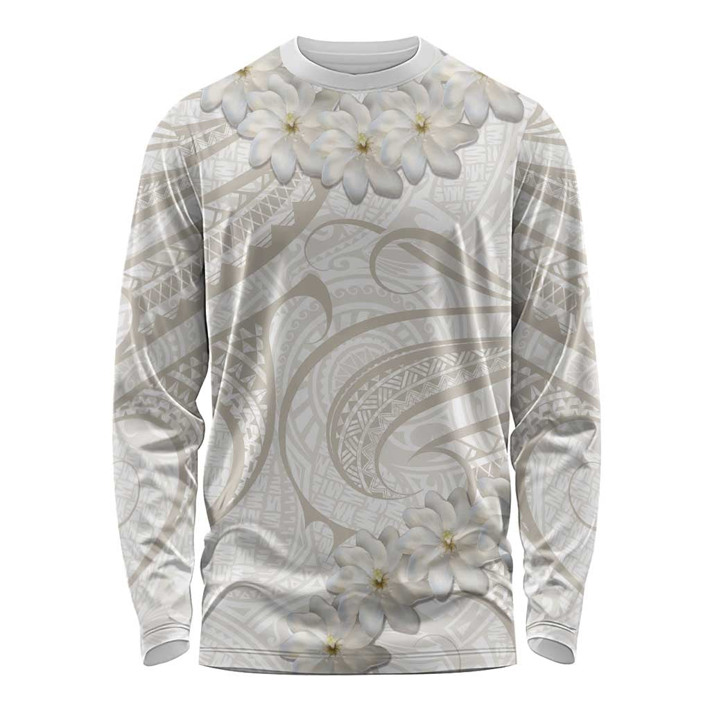 Tokelau Gardenia Thunbergia Long Sleeve Shirt Polynesian Art Vibe LT9 Unisex White - Polynesian Pride