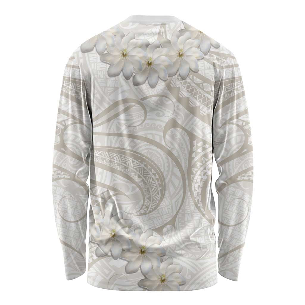 Tokelau Gardenia Thunbergia Long Sleeve Shirt Polynesian Art Vibe LT9 - Polynesian Pride