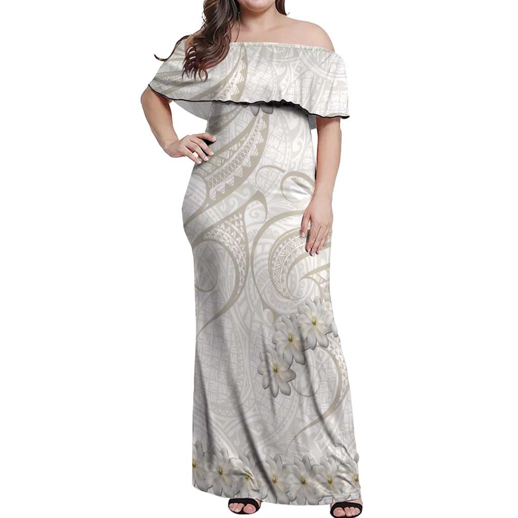 Tokelau Gardenia Thunbergia Off Shoulder Maxi Dress Polynesian Art Vibe LT9 Women White - Polynesian Pride