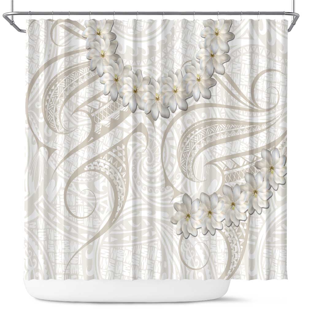 Tokelau Gardenia Thunbergia Shower Curtain Polynesian Art Vibe LT9 White - Polynesian Pride