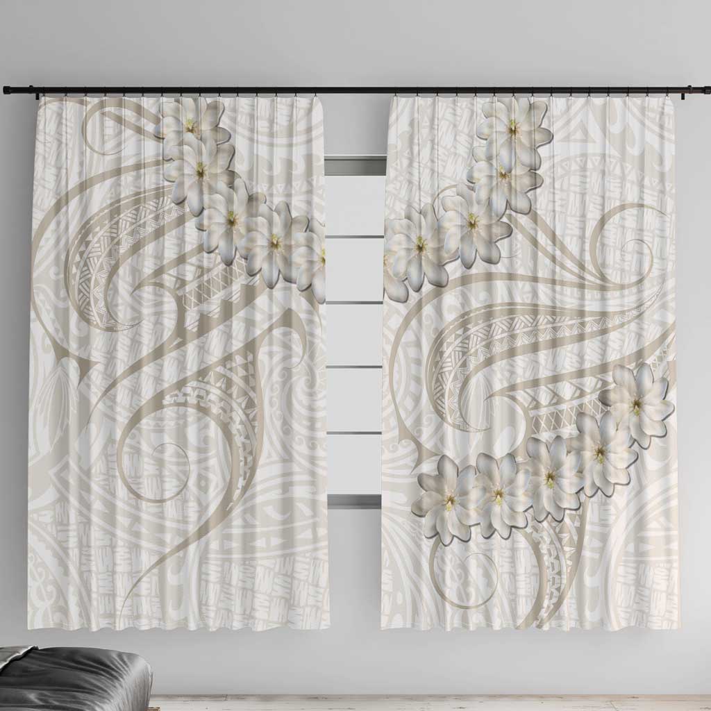 Tokelau Gardenia Thunbergia Window Curtain Polynesian Art Vibe LT9 With Hooks White - Polynesian Pride