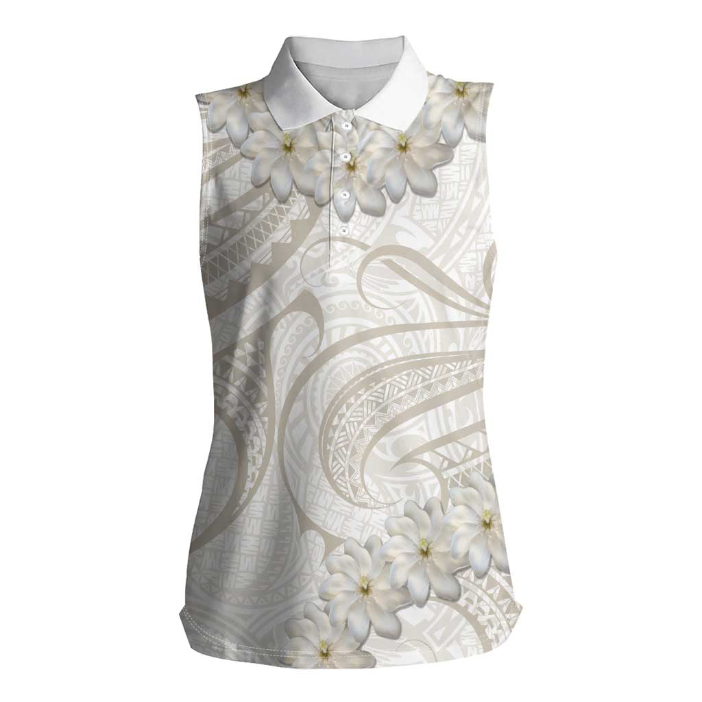 Tokelau Gardenia Thunbergia Women Sleeveless Polo Shirt Polynesian Art Vibe LT9 Female White - Polynesian Pride