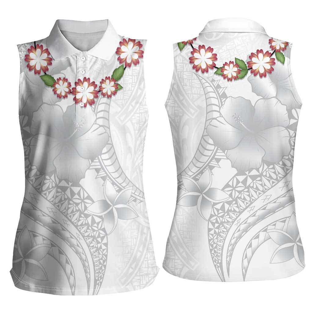 Manuia le Aso Sa o Tamaiti Tonga Women Sleeveless Polo Shirt White Sunday Heilala Lei