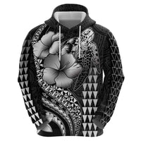 Hawaiian Sea Turtle Hoodie Black Hibiscus Flowers and Kakau Pattern