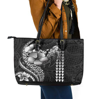 Hawaiian Sea Turtle Leather Tote Bag Black Hibiscus Flowers and Kakau Pattern