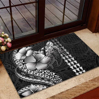 Hawaiian Sea Turtle Rubber Doormat Black Hibiscus Flowers and Kakau Pattern