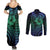 Hawaiian Sea Turtle Couples Matching Summer Maxi Dress and Long Sleeve Button Shirt Blue Hibiscus Flowers and Kakau Pattern