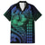 Hawaiian Sea Turtle Family Matching Off Shoulder Short Dress and Hawaiian Shirt Blue Hibiscus Flowers and Kakau Pattern