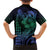 Hawaiian Sea Turtle Kid Hawaiian Shirt Blue Hibiscus Flowers and Kakau Pattern