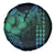 Hawaiian Sea Turtle Spare Tire Cover Blue Hibiscus Flowers and Kakau Pattern
