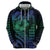 Hawaiian Sea Turtle Zip Hoodie Blue Hibiscus Flowers and Kakau Pattern