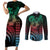 Hawaiian Sea Turtle Couples Matching Short Sleeve Bodycon Dress and Long Sleeve Button Shirt Green Hibiscus Flowers and Kakau Pattern