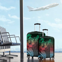 Hawaiian Sea Turtle Luggage Cover Green Hibiscus Flowers and Kakau Pattern