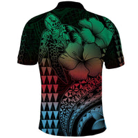 Hawaiian Sea Turtle Polo Shirt Green Hibiscus Flowers and Kakau Pattern