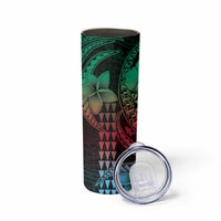 Hawaiian Sea Turtle Skinny Tumbler Green Hibiscus Flowers and Kakau Pattern