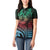 Hawaiian Sea Turtle Women Polo Shirt Green Hibiscus Flowers and Kakau Pattern