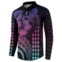 Hawaiian Sea Turtle Button Sweatshirt Pink Hibiscus Flowers and Kakau Pattern