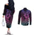 Hawaiian Sea Turtle Couples Matching Off The Shoulder Long Sleeve Dress and Long Sleeve Button Shirt Pink Hibiscus Flowers and Kakau Pattern