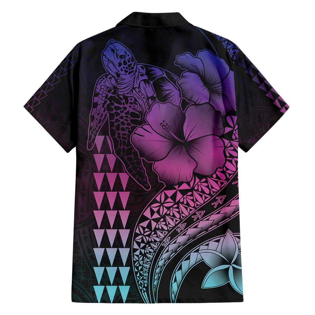 Hawaiian Sea Turtle Family Matching Long Sleeve Bodycon Dress and Hawaiian Shirt Pink Hibiscus Flowers and Kakau Pattern