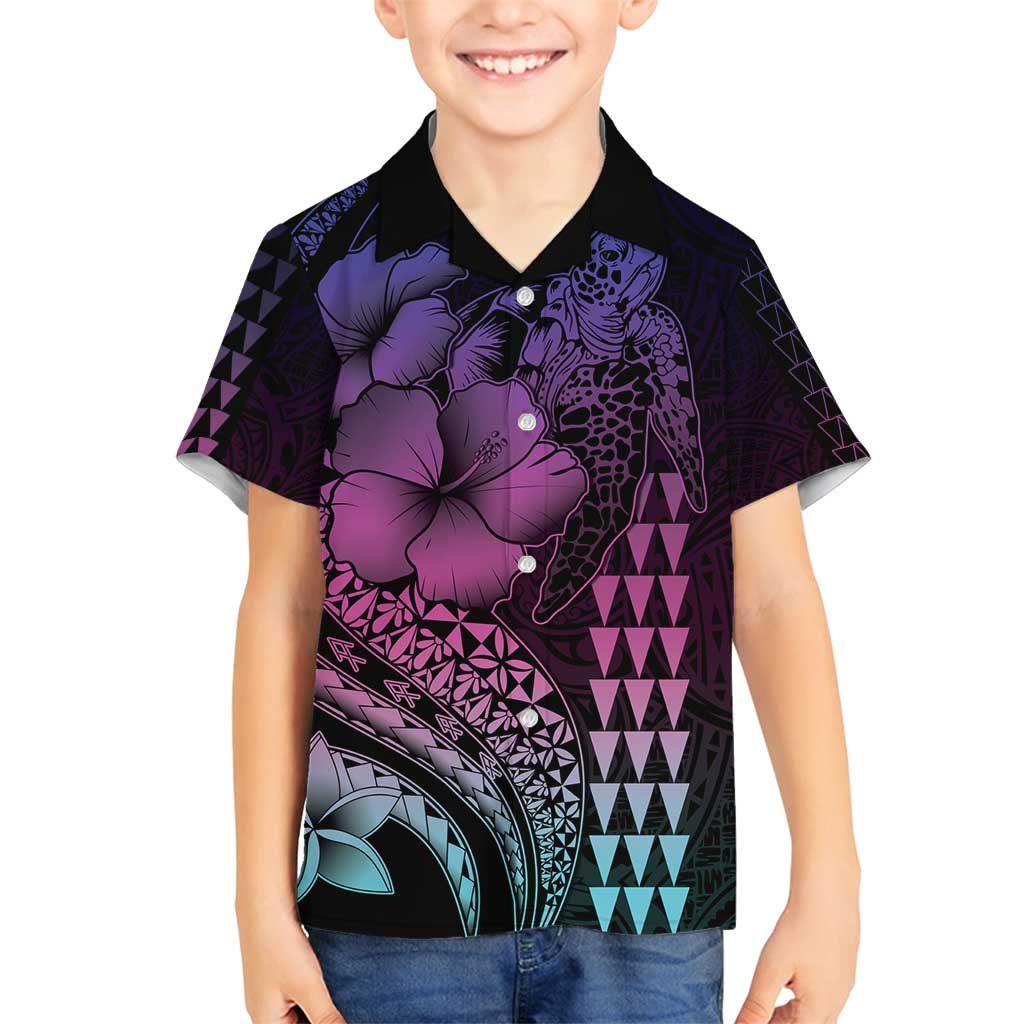 Hawaiian Sea Turtle Family Matching Long Sleeve Bodycon Dress and Hawaiian Shirt Pink Hibiscus Flowers and Kakau Pattern