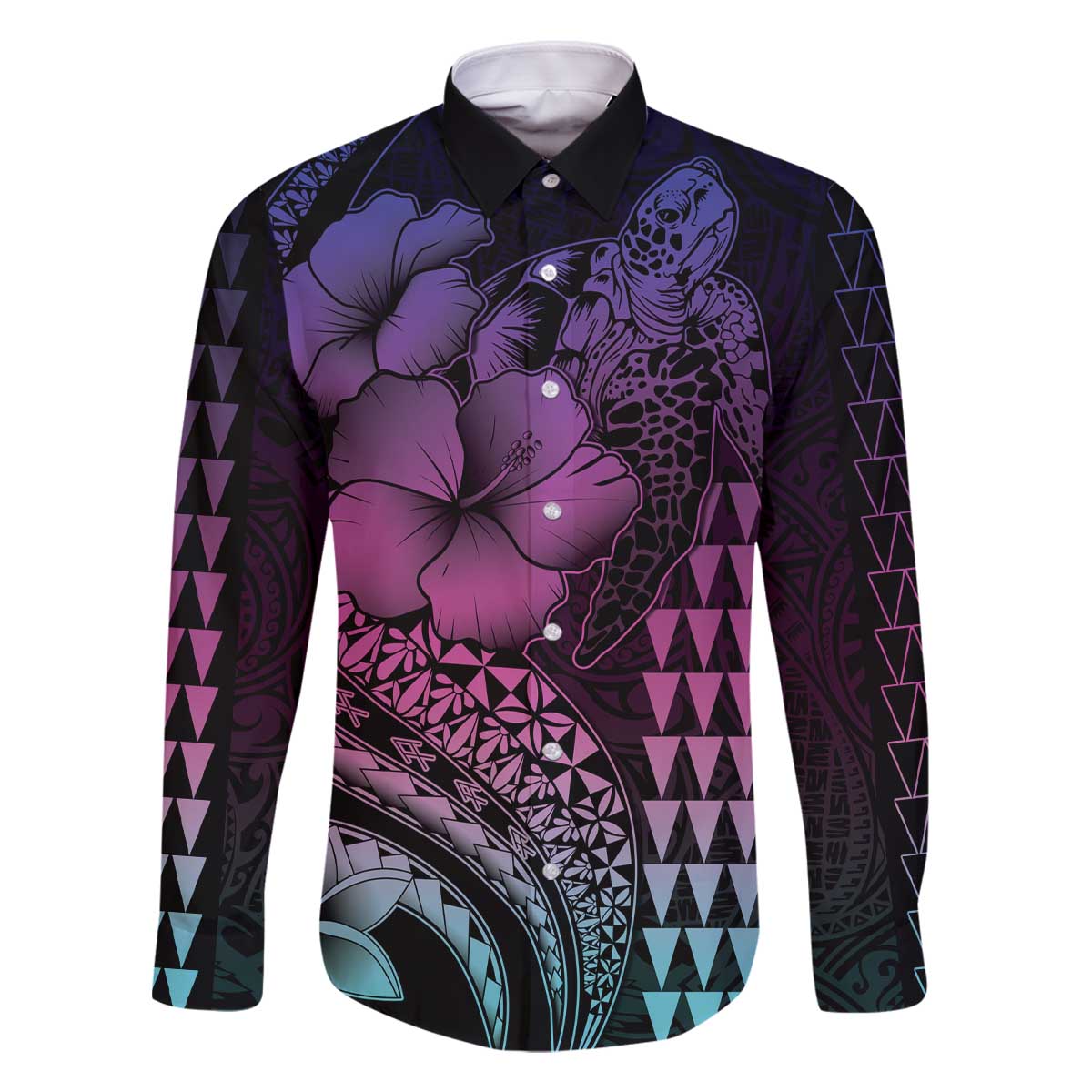 Hawaiian Sea Turtle Family Matching Off Shoulder Short Dress and Hawaiian Shirt Pink Hibiscus Flowers and Kakau Pattern