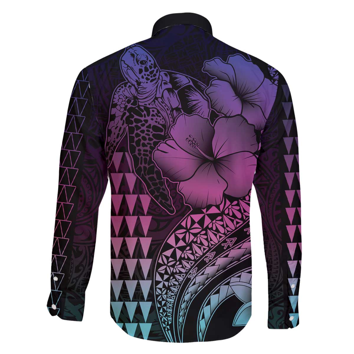 Hawaiian Sea Turtle Family Matching Puletasi and Hawaiian Shirt Pink Hibiscus Flowers and Kakau Pattern