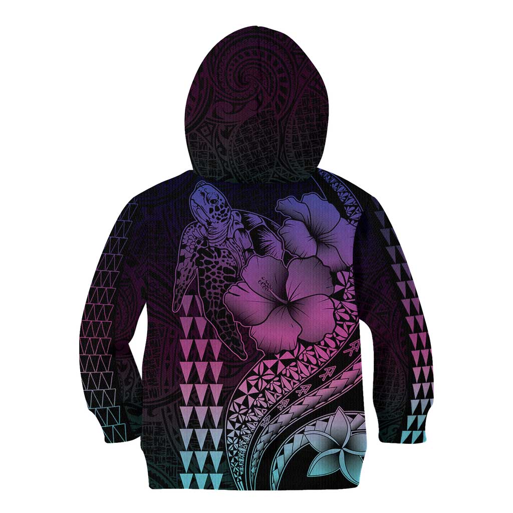 Hawaiian Sea Turtle Kid Hoodie Pink Hibiscus Flowers and Kakau Pattern