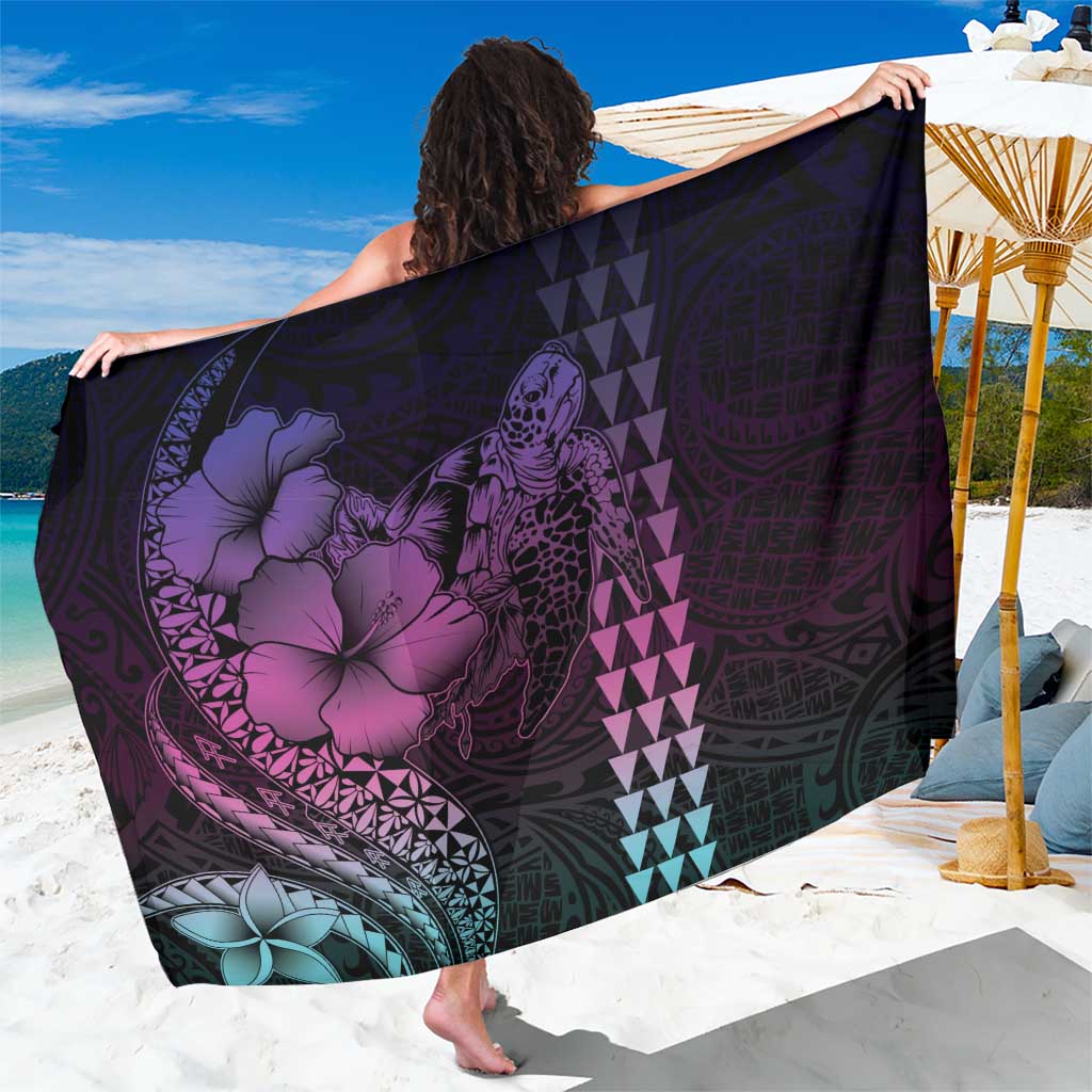 Hawaiian Sea Turtle Sarong Pink Hibiscus Flowers and Kakau Pattern