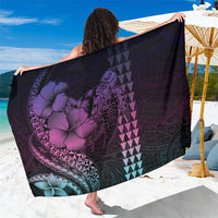 Hawaiian Sea Turtle Sarong Pink Hibiscus Flowers and Kakau Pattern