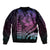 Hawaiian Sea Turtle Sleeve Zip Bomber Jacket Pink Hibiscus Flowers and Kakau Pattern