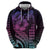 Hawaiian Sea Turtle Zip Hoodie Pink Hibiscus Flowers and Kakau Pattern