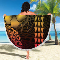 Hawaiian Sea Turtle Beach Blanket Reggae Hibiscus Flowers and Kakau Pattern