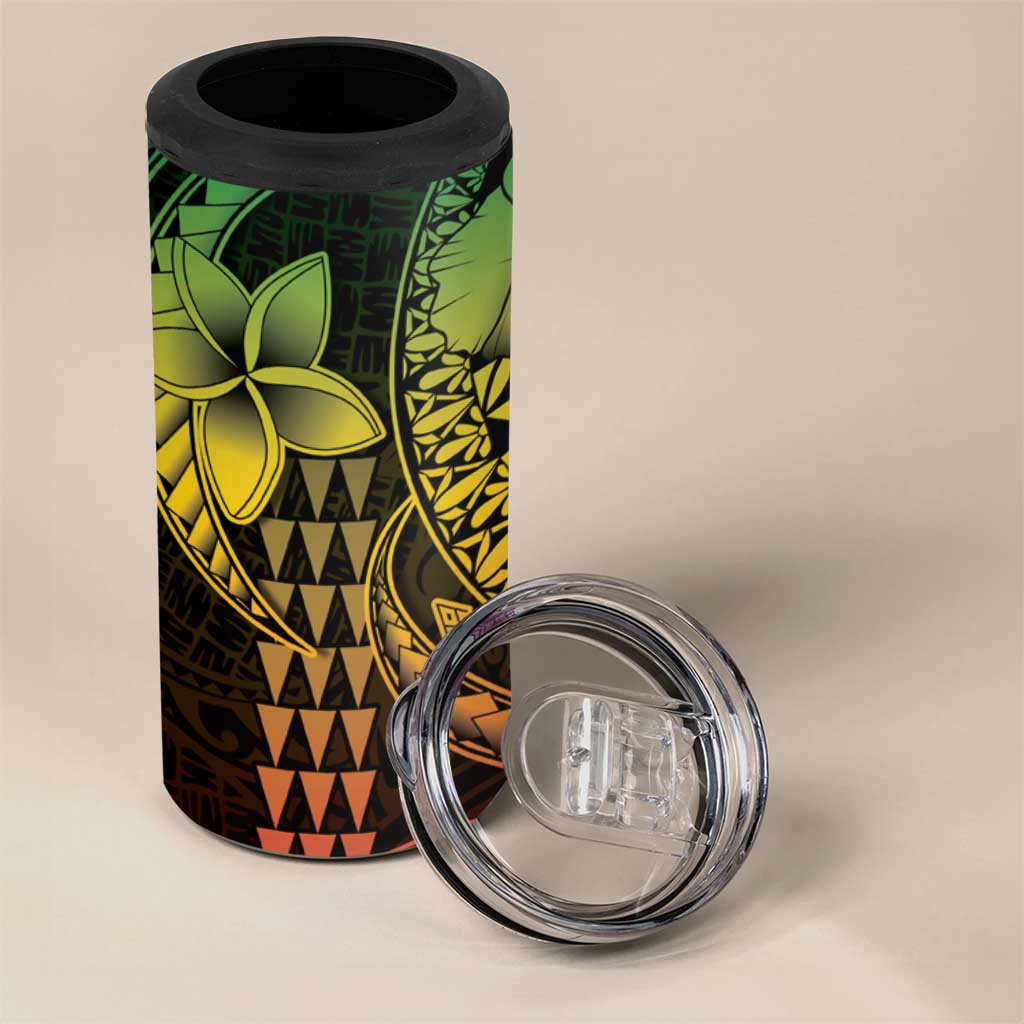 Hawaiian Sea Turtle 4 in 1 Can Cooler Tumbler Reggae Hibiscus Flowers and Kakau Pattern