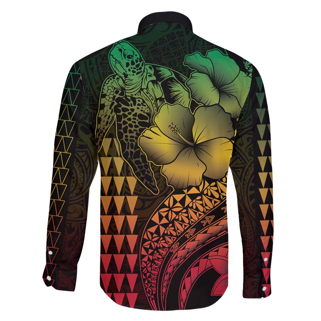 Hawaiian Sea Turtle Family Matching Mermaid Dress and Hawaiian Shirt Reggae Hibiscus Flowers and Kakau Pattern