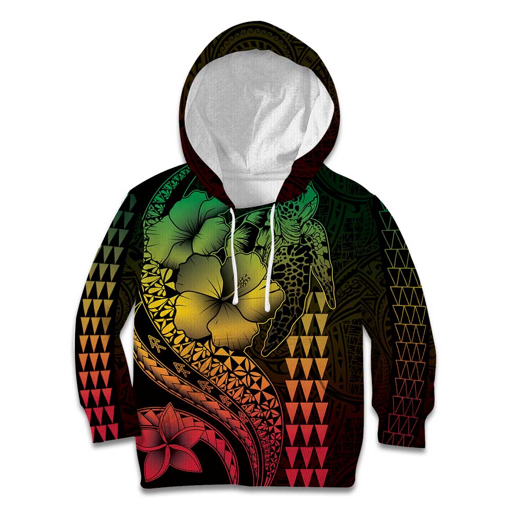 Hawaiian Sea Turtle Kid Hoodie Reggae Hibiscus Flowers and Kakau Pattern