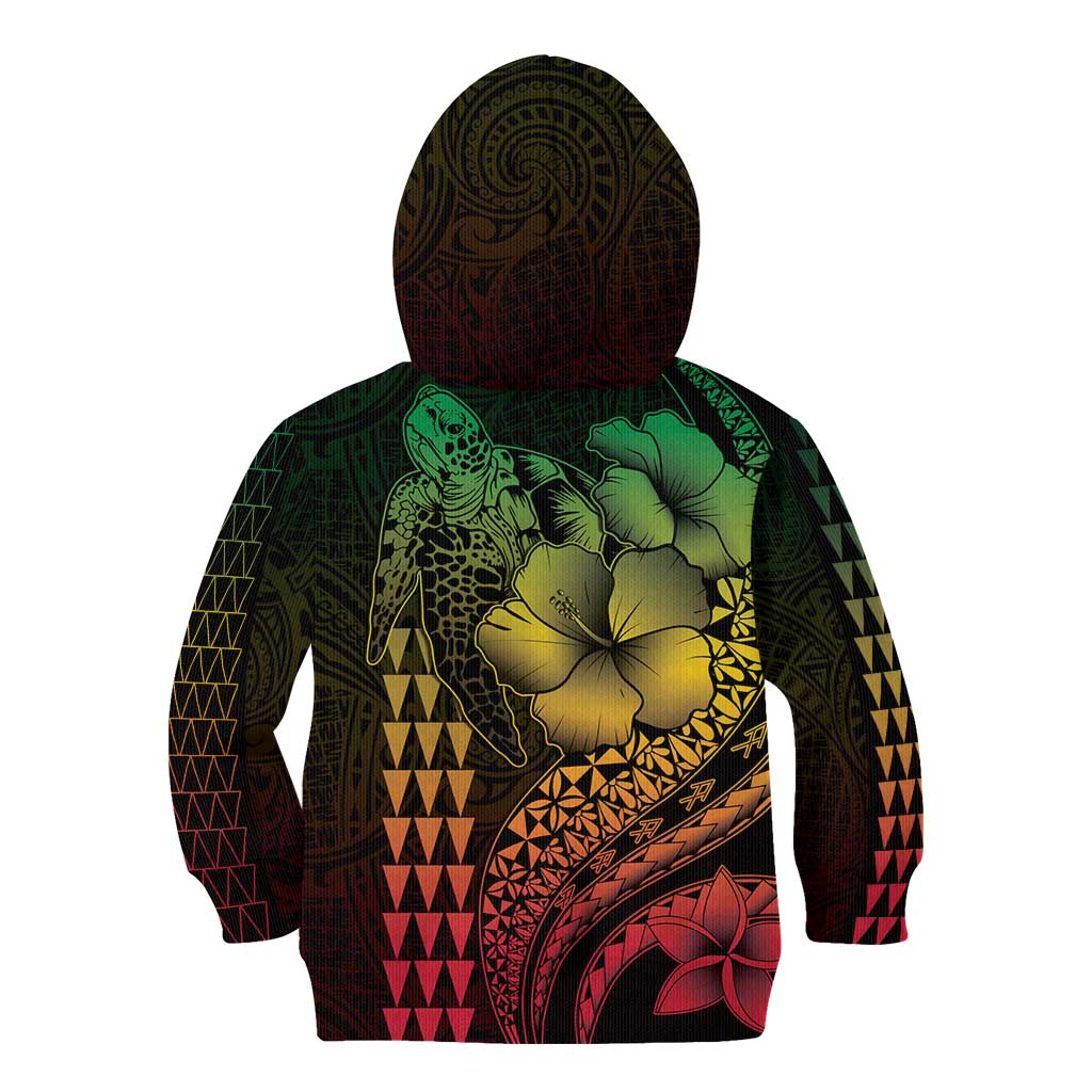 Hawaiian Sea Turtle Kid Hoodie Reggae Hibiscus Flowers and Kakau Pattern