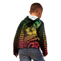 Hawaiian Sea Turtle Kid Hoodie Reggae Hibiscus Flowers and Kakau Pattern