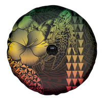 Hawaiian Sea Turtle Spare Tire Cover Reggae Hibiscus Flowers and Kakau Pattern