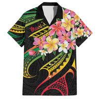 Kiribati Red Jasmine Mango Family Matching Short Sleeve Bodycon Dress and Hawaiian Shirt Reggae Polynesian Art Vibe