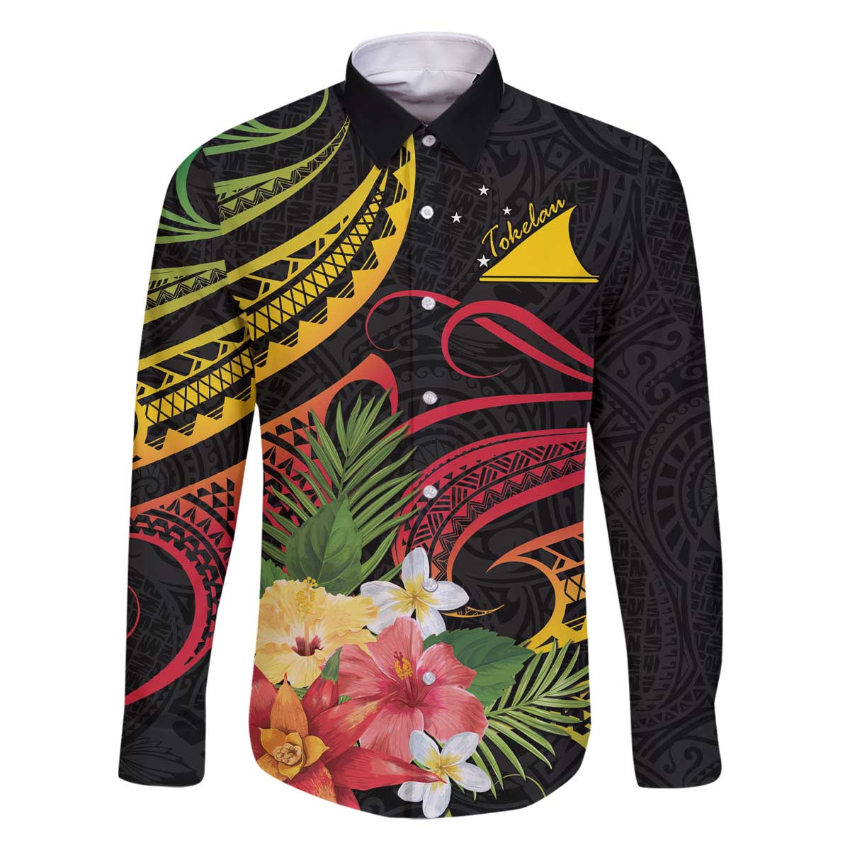 Personalised Tokelau Tropical Flowers Family Matching Off Shoulder Short Dress and Hawaiian Shirt Reggae Polynesian Art Vibe
