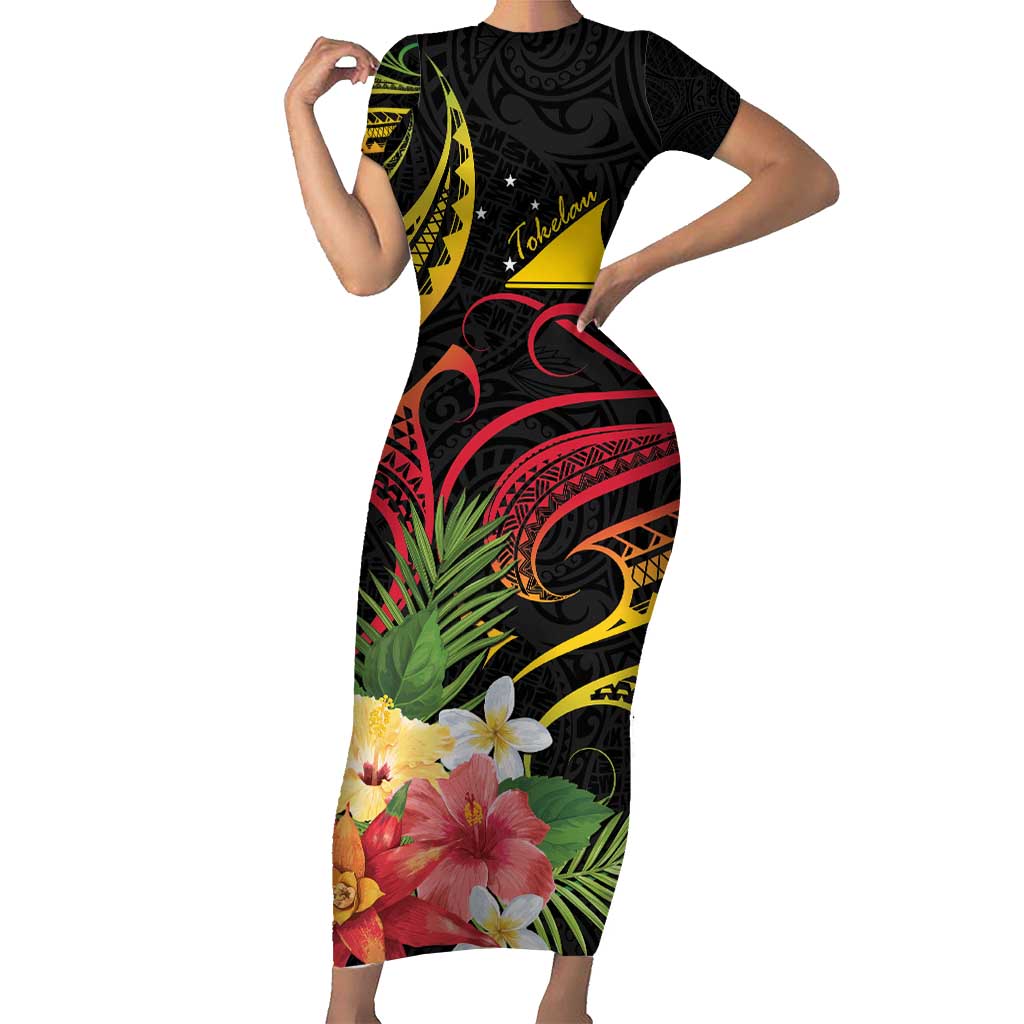 Personalised Tokelau Tropical Flowers Family Matching Short Sleeve Bodycon Dress and Hawaiian Shirt Reggae Polynesian Art Vibe