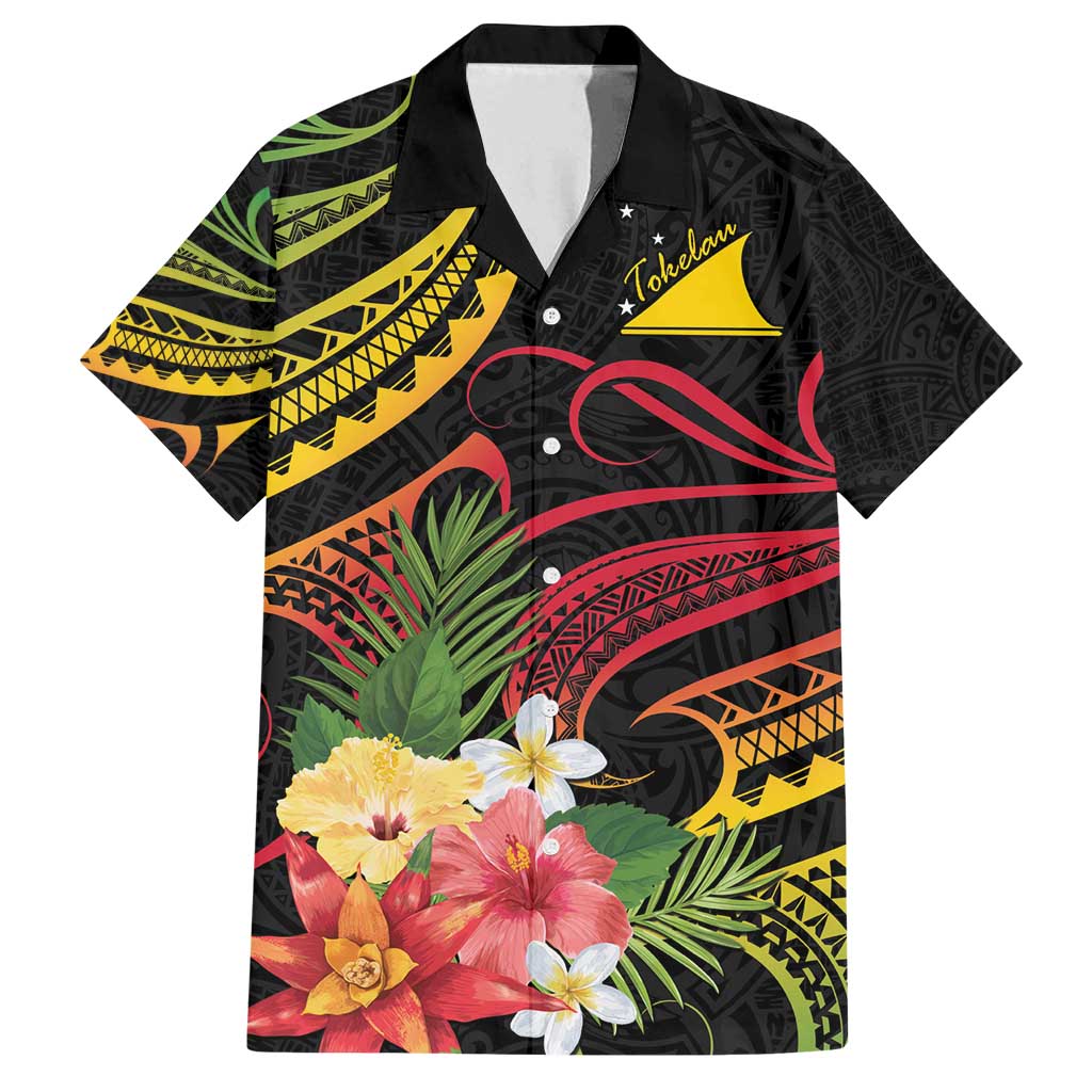 Personalised Tokelau Tropical Flowers Family Matching Tank Maxi Dress and Hawaiian Shirt Reggae Polynesian Art Vibe LT9 Dad's Shirt - Short Sleeve Reggae - Polynesian Pride