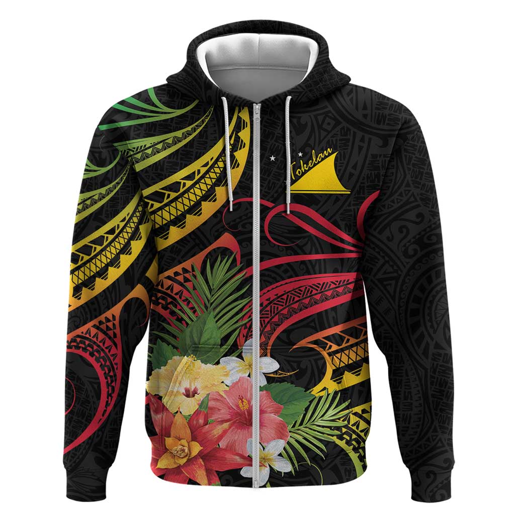 Personalised Tokelau Tropical Flowers Hoodie Reggae Polynesian Art Vibe LT9 Zip Hoodie Reggae - Polynesian Pride