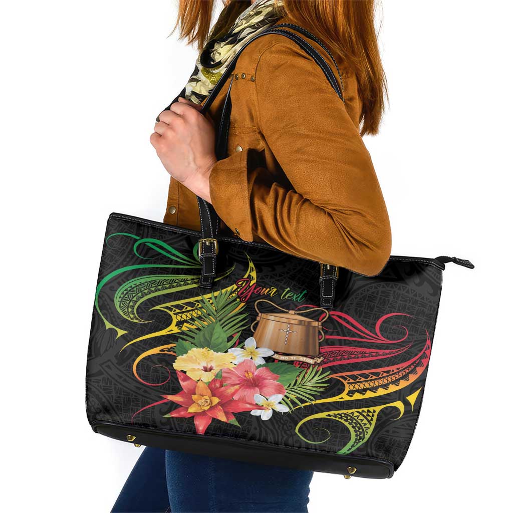 Personalised Tokelau Tropical Flowers Leather Tote Bag Reggae Polynesian Art Vibe LT9 Reggae - Polynesian Pride