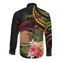 Personalised Tokelau Tropical Flowers Long Sleeve Button Shirt Reggae Polynesian Art Vibe