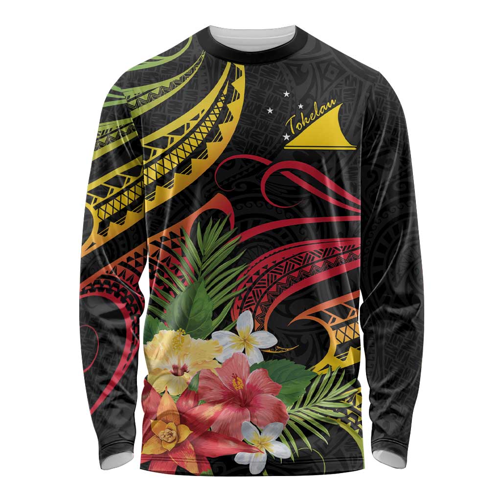 Personalised Tokelau Tropical Flowers Long Sleeve Shirt Reggae Polynesian Art Vibe LT9 Unisex Reggae - Polynesian Pride
