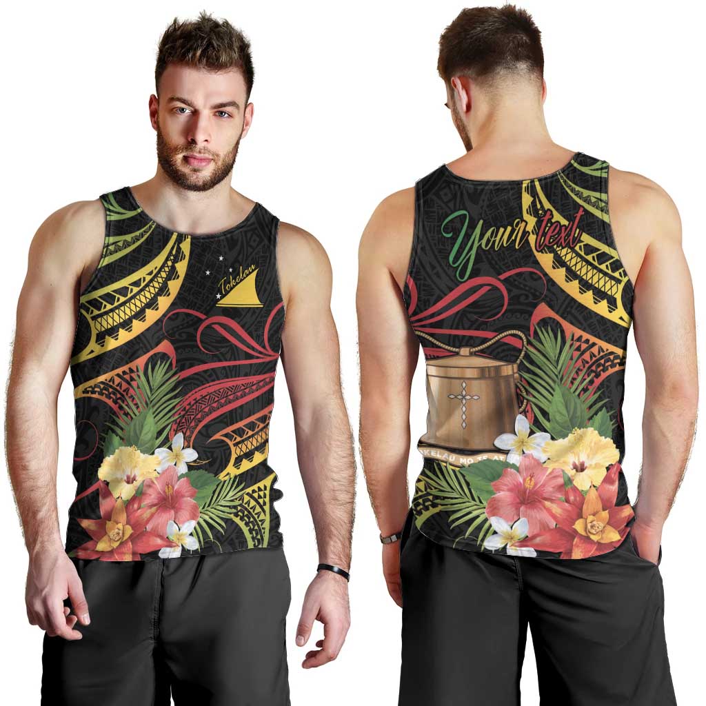 Personalised Tokelau Tropical Flowers Men Tank Top Reggae Polynesian Art Vibe