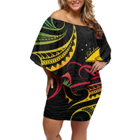 Personalised Tokelau Tropical Flowers Off Shoulder Short Dress Reggae Polynesian Art Vibe LT9 Women Reggae - Polynesian Pride